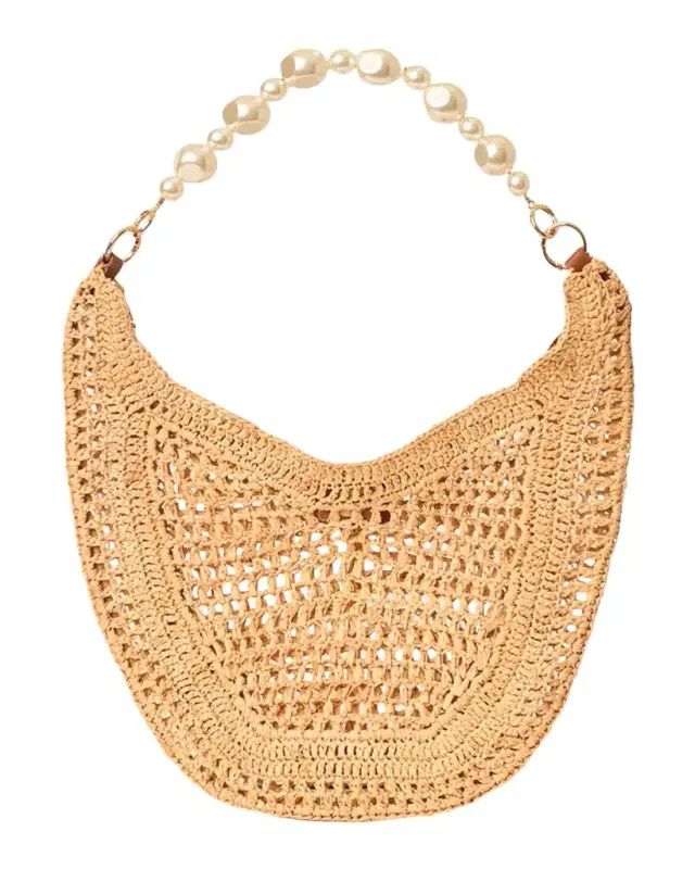 BTB Los Angeles Rae Pearly-Strap Crochet Raffia Hobo Bag