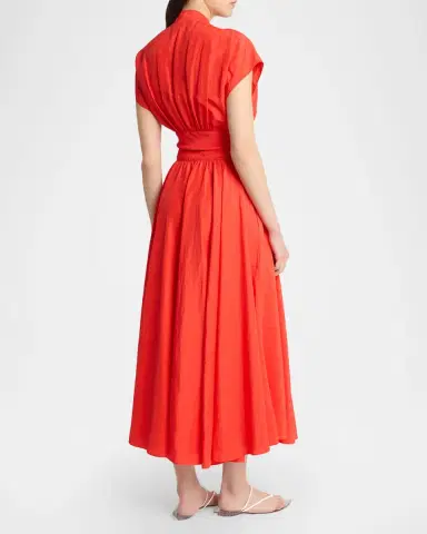 Alaïa Plunging Belted Linen Midi Dress | Thumbnail 2