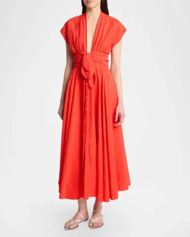 Alaïa Plunging Belted Linen Midi Dress | Thumbnail 3