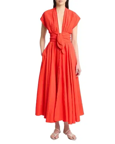 Alaïa Plunging Belted Linen Midi Dress | Thumbnail 1