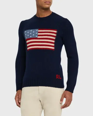 Ralph Lauren Purple Label Men's American Flag Cashmere Pullover Sweater | Thumbnail 4 Ralph Lauren Purple Label Men's American Flag Cashmere Pullover Sweater | Thumbnail 4
