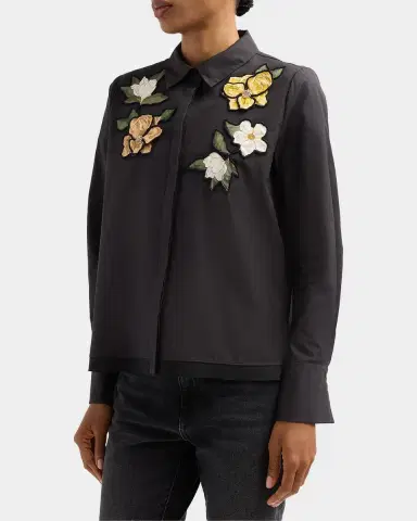 Ungaro Dylan Floral Applique Poplin Blouse | Thumbnail 4 Ungaro Dylan Floral Applique Poplin Blouse | Thumbnail 4