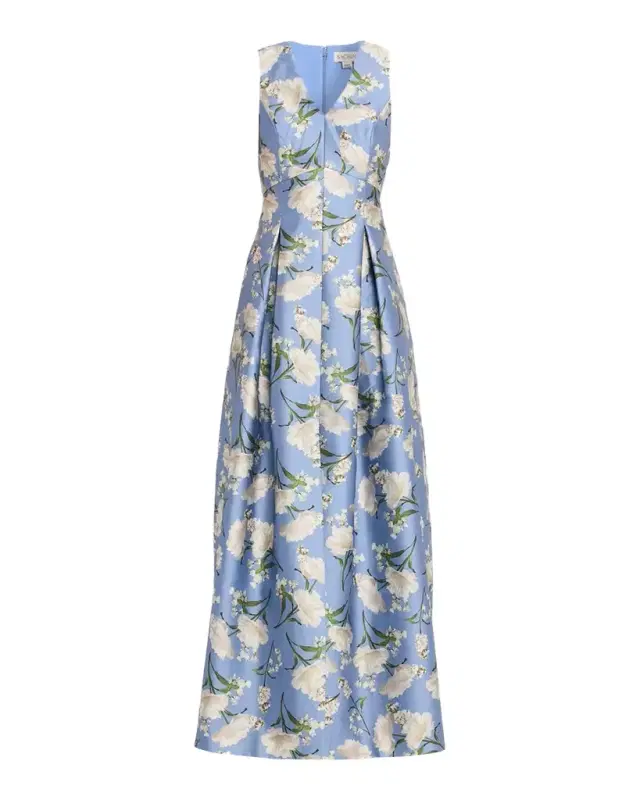 Brooklynne Pleated Floral Mikado Gown
