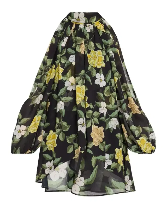 Ungaro Anabella Cape-Sleeve Floral Chiffon Blouse