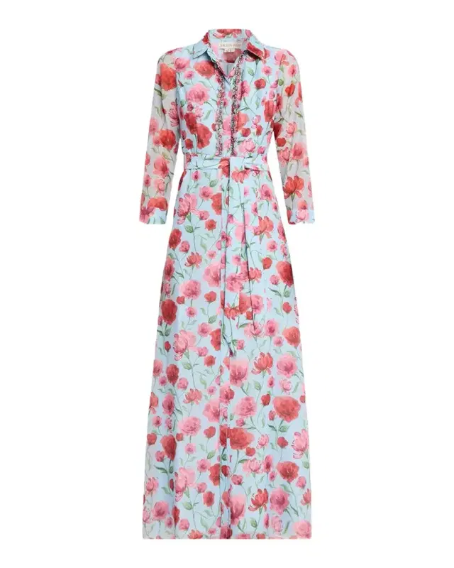 SACHIN BABI Addison Embellished Floral Organza Shirt Gown