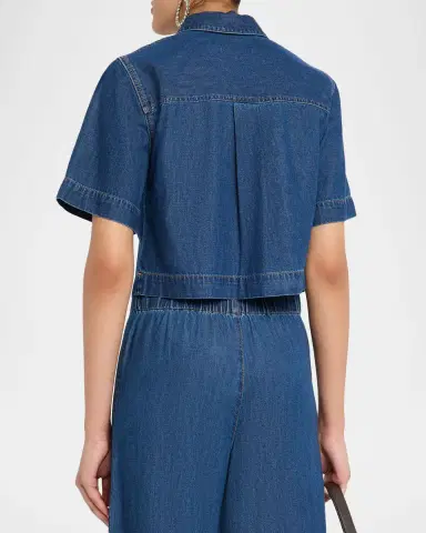 Veronica Beard Spruce Short-Sleeve Denim Top | Thumbnail 3 Veronica Beard Spruce Short-Sleeve Denim Top | Thumbnail 3