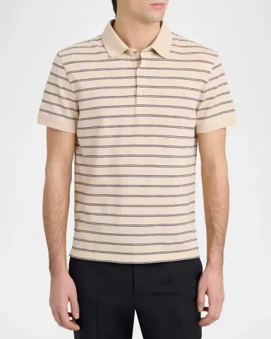 Valentino Garavani en's VGold Stripe Jersey Polo Shirt | Thumbnail 3 Valentino Garavani en's VGold Stripe Jersey Polo Shirt | Thumbnail 3