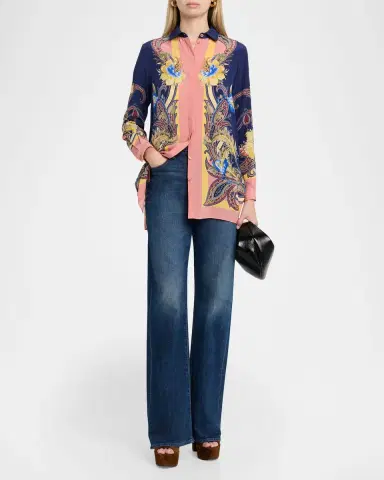 Etro Paisley-Print Silk Button-Down Tunic Shirt | Thumbnail 2 Etro Paisley-Print Silk Button-Down Tunic Shirt | Thumbnail 2