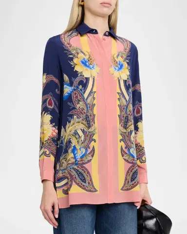 Etro Paisley-Print Silk Button-Down Tunic Shirt | Thumbnail 4 Etro Paisley-Print Silk Button-Down Tunic Shirt | Thumbnail 4