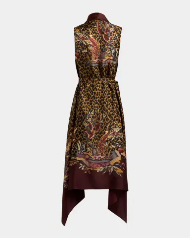 Etro Leopard & Avian Print Silk Foulard Vest | Thumbnail 2