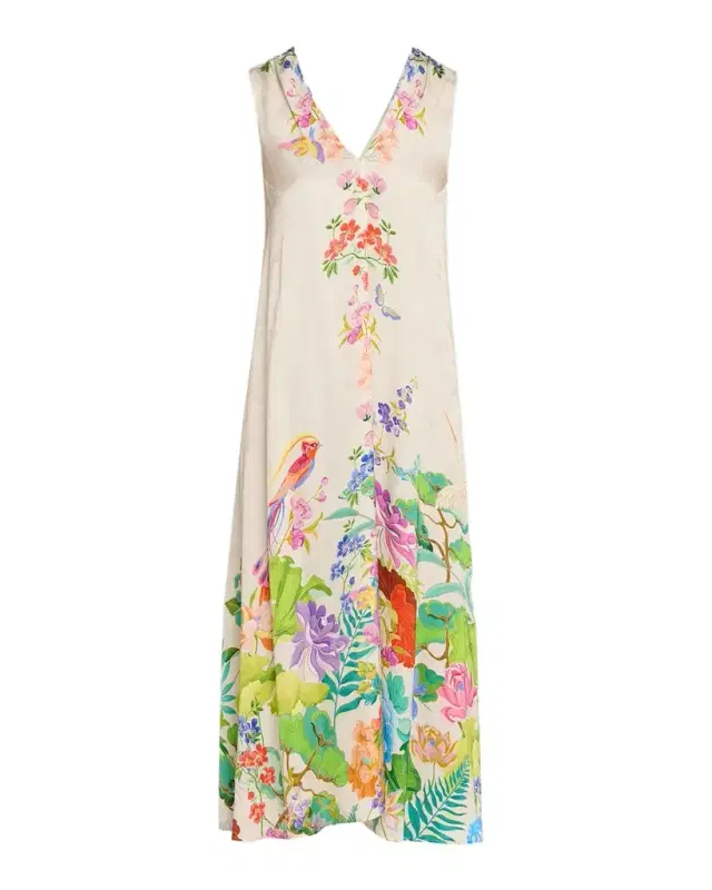 Johnny Was Eva Bias-Cut Floral Midi Dress