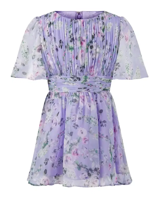 Mac Duggal Girl 's Ruched Floral Mini Dress, Size 4-