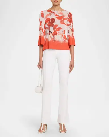 Misook Floral Jacquard Bell-Sleeve Top | Thumbnail 2
