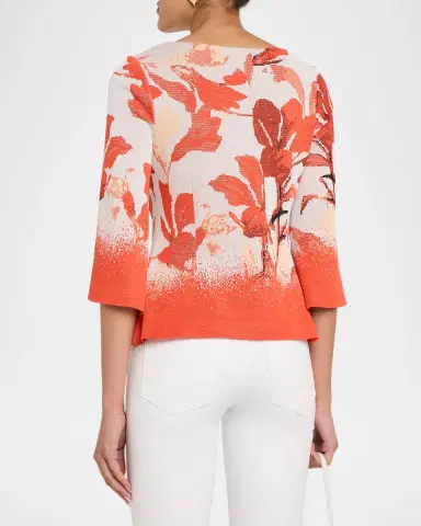 Misook Floral Jacquard Bell-Sleeve Top | Thumbnail 3