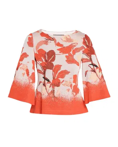 Misook Floral Jacquard Bell-Sleeve Top | Thumbnail 1