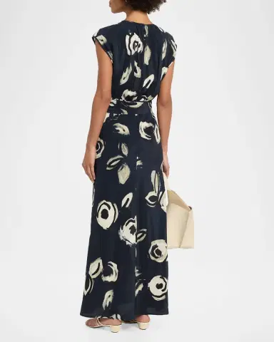 Max Mara Cap-Sleeve Floral-Print Silk Belted Maxi Dress | Thumbnail 2 Max Mara Cap-Sleeve Floral-Print Silk Belted Maxi Dress | Thumbnail 2