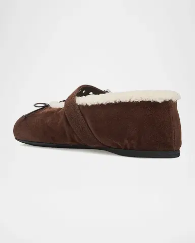 Miu Miu Shearling-Lined Suede Mary Jane Ballerina Flats | Thumbnail 3