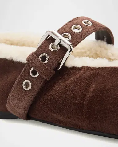 Miu Miu Shearling-Lined Suede Mary Jane Ballerina Flats | Thumbnail 4