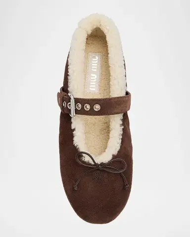 Miu Miu Shearling-Lined Suede Mary Jane Ballerina Flats | Thumbnail 5