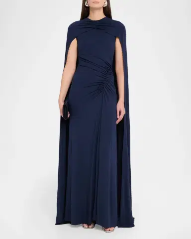 Simkhai Demi Ruched Jersey Cape Gown | Thumbnail 2 Simkhai Demi Ruched Jersey Cape Gown | Thumbnail 2