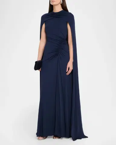 Simkhai Demi Ruched Jersey Cape Gown | Thumbnail 4 Simkhai Demi Ruched Jersey Cape Gown | Thumbnail 4