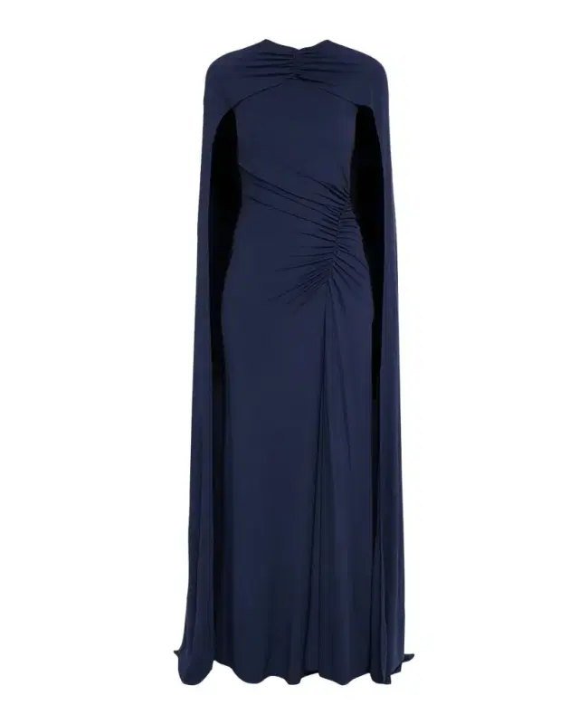 Demi Ruched Jersey Cape Gown