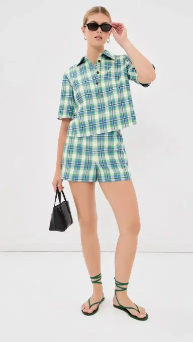 Rosie Assoulin Pintuck Shorts Blue/Green 0 | Thumbnail 5