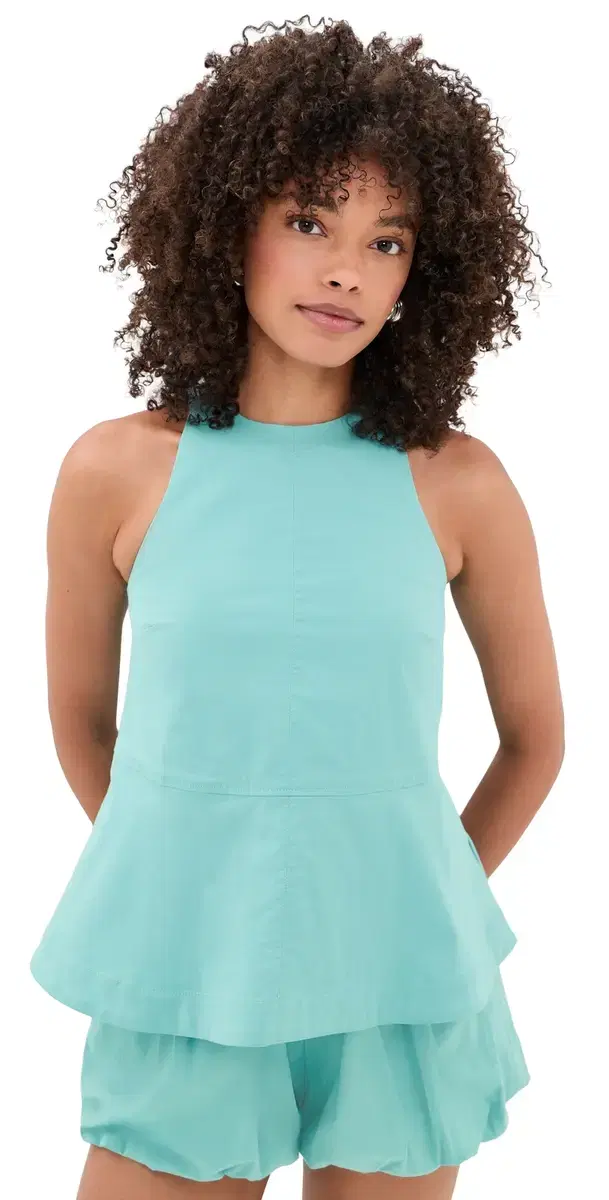 ALIGNE Carlos Poplin Pemplum Top Blue