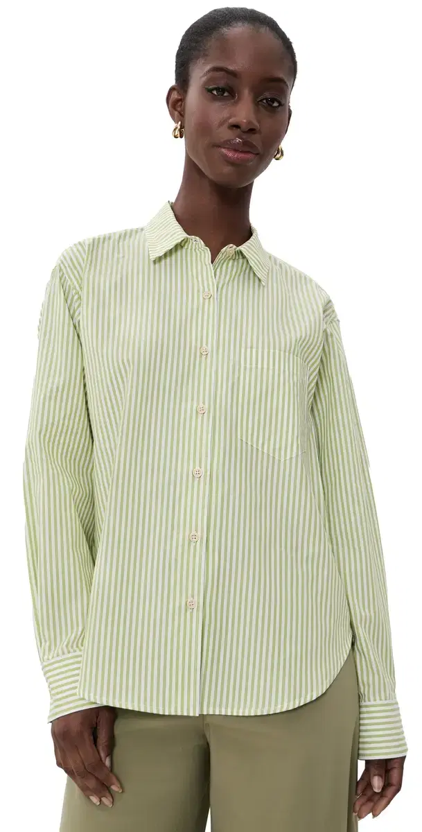 The Weekend Button Down hirt Lime tripe