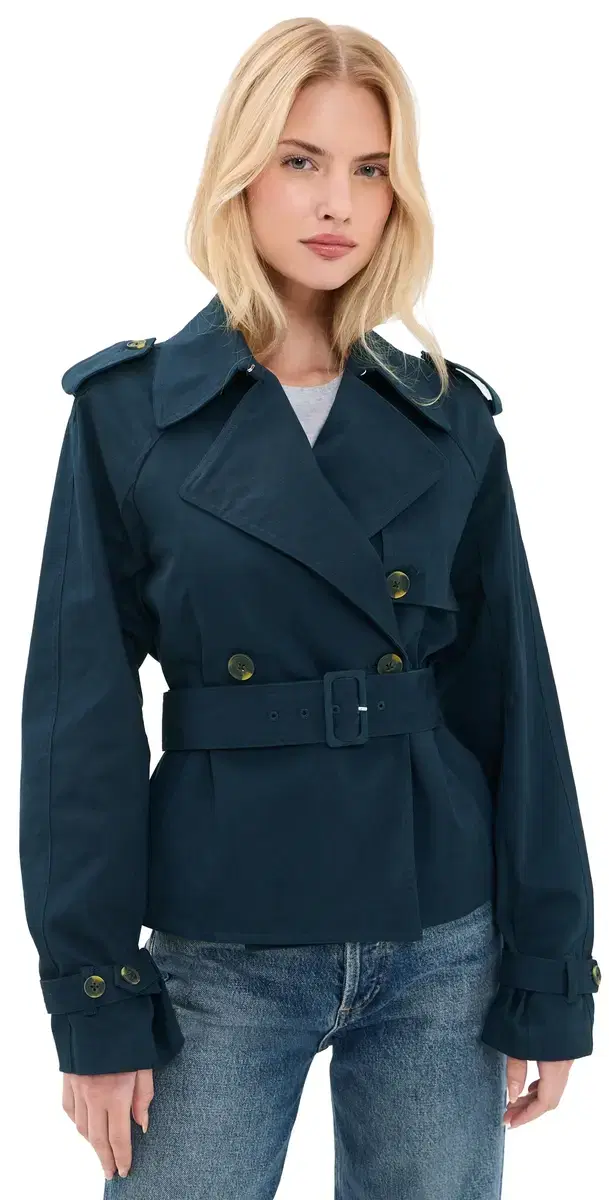 Cropped Trench Jacket new navy002