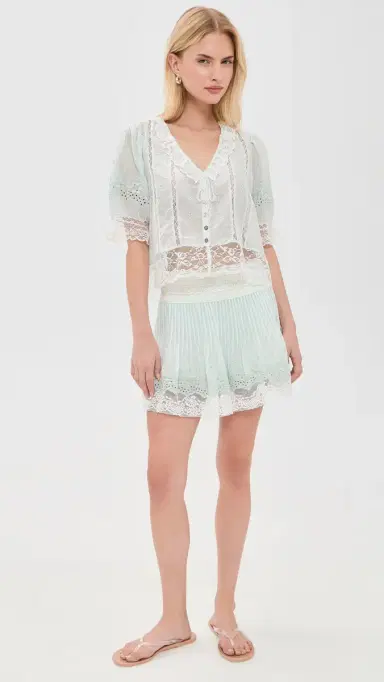 LoveShackFancy Levant Skirt Eau de Nil | Thumbnail 5