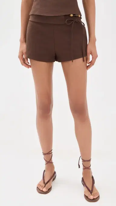 Seven Wonders Hadley Tailored Bead Detail Shorts Chocolate | Thumbnail 2