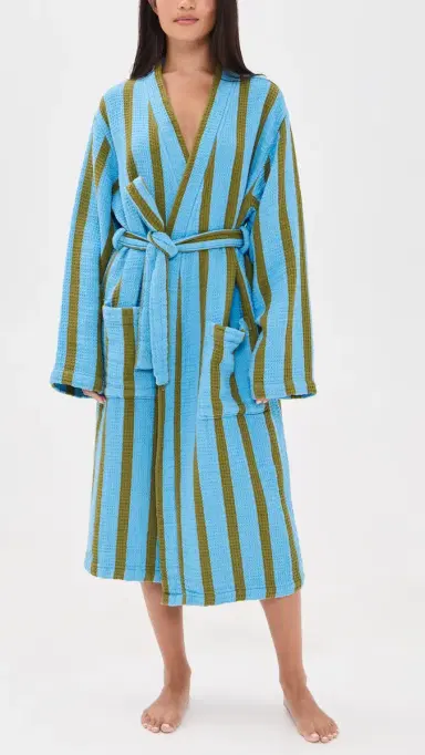 Dusen Dusen Waffle Cotton Bathrobe Blue L | Thumbnail 2