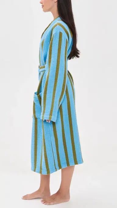 Dusen Dusen Waffle Cotton Bathrobe Blue L | Thumbnail 4