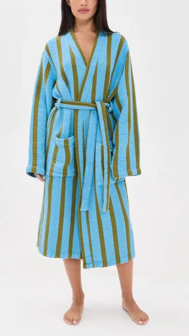 Dusen Dusen Waffle Cotton Bathrobe Blue L | Thumbnail 6