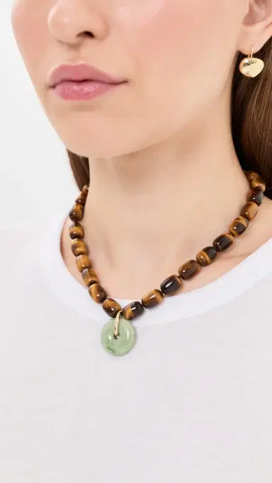 SHASHI Eye of Tiger Necklace Tigerseye/Jade One Size | Thumbnail 3