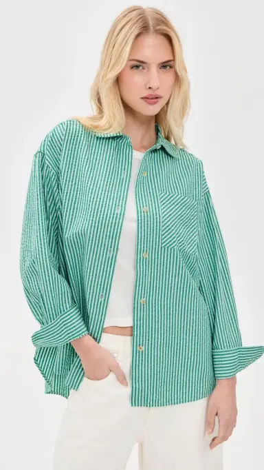 Marine Layer Gracey Oversized eersucker Shirt lushy tripe | Thumbnail 2