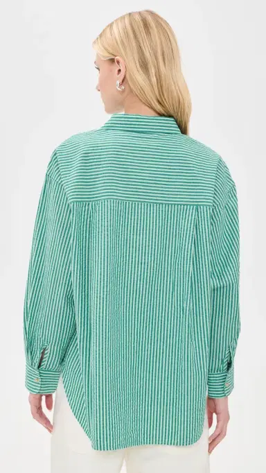 Marine Layer Gracey Oversized eersucker Shirt lushy tripe | Thumbnail 3