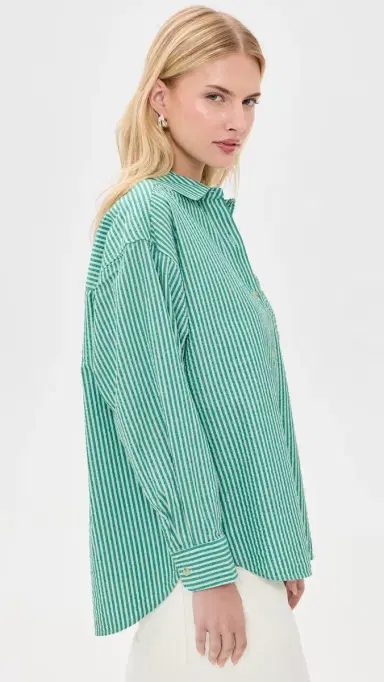 Marine Layer Gracey Oversized eersucker Shirt lushy tripe | Thumbnail 4