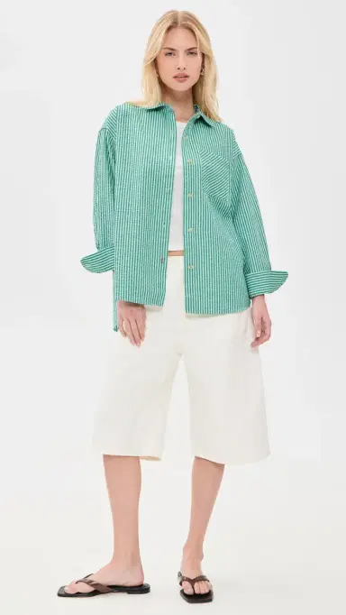 Marine Layer Gracey Oversized eersucker Shirt lushy tripe | Thumbnail 5