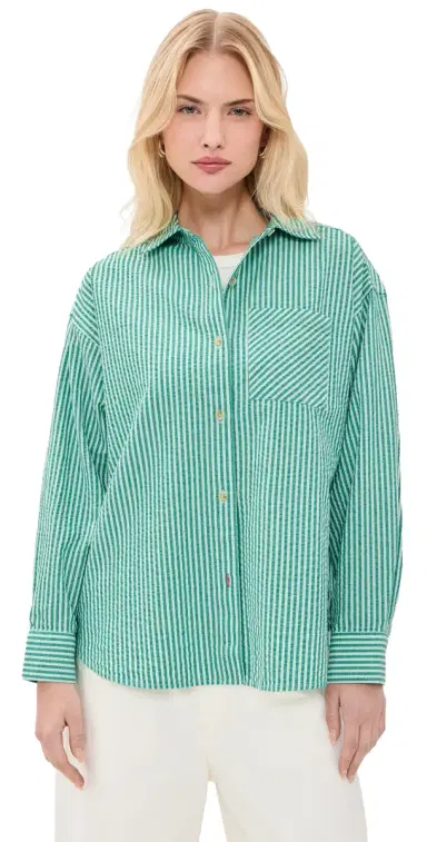 Marine Layer Gracey Oversized eersucker Shirt lushy tripe | Thumbnail 1