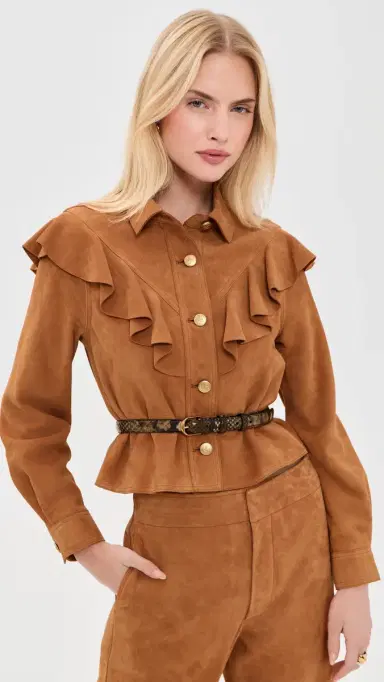 Ulla Johnson Matilde Ruffle uede Jacket Cognac | Thumbnail 2 Ulla Johnson Matilde Ruffle uede Jacket Cognac | Thumbnail 2