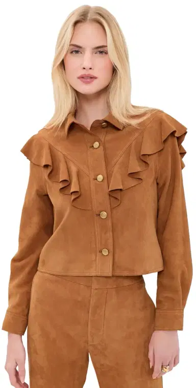 Ulla Johnson Matilde Ruffle uede Jacket Cognac | Thumbnail 1 Ulla Johnson Matilde Ruffle uede Jacket Cognac | Thumbnail 1