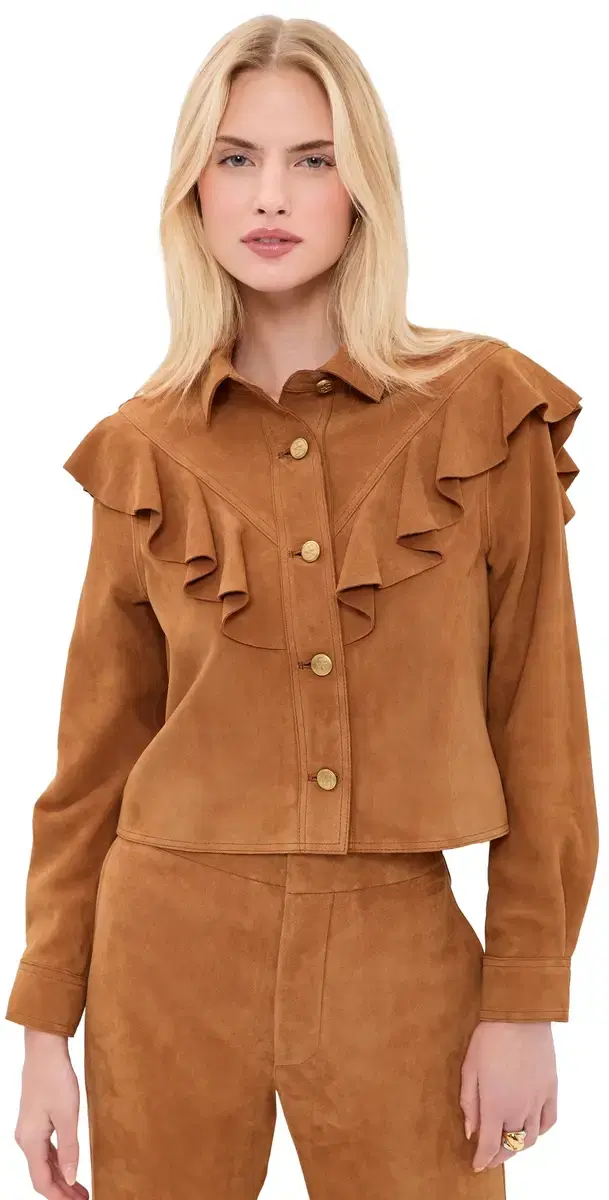 Ulla Johnson Matilde Ruffle uede Jacket Cognac