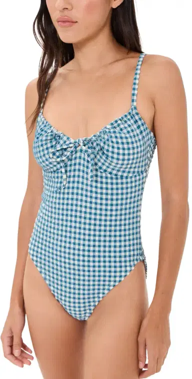 Hill House Home The Cori One Piece Teal Gingham | Thumbnail 1 Hill House Home The Cori One Piece Teal Gingham | Thumbnail 1