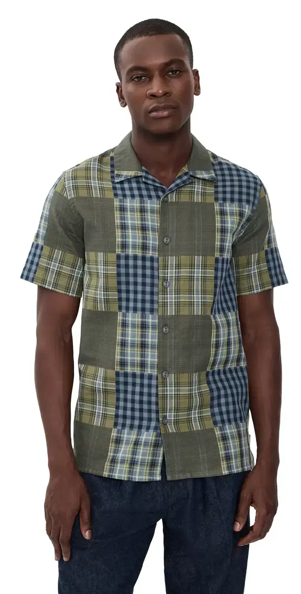 hort leeve Patchwork hirt Dark Green