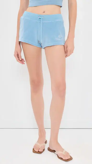 Sporty & Rich Juicy cript Velour Shorts ky Blue | Thumbnail 2