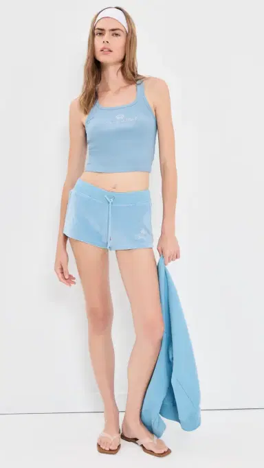 Sporty & Rich Juicy cript Velour Shorts ky Blue | Thumbnail 5