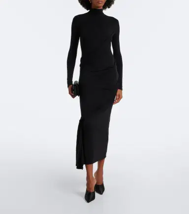 Mugler Draped wool-blend jersey midi dress | Thumbnail 3 Mugler Draped wool-blend jersey midi dress | Thumbnail 3