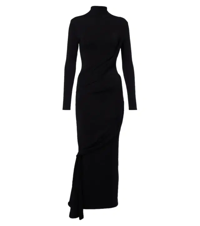 Mugler Draped wool-blend jersey midi dress